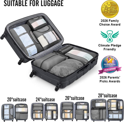 10 Set Packing Cubes for Travel Essentials,Anti-Wrinkle Buckled Suitcase Organizer for Shoe & Toiletry Bag,Carry On Luggage Bag with 99+ Count Mesh Holes for Airplane & College Dorm Accessories