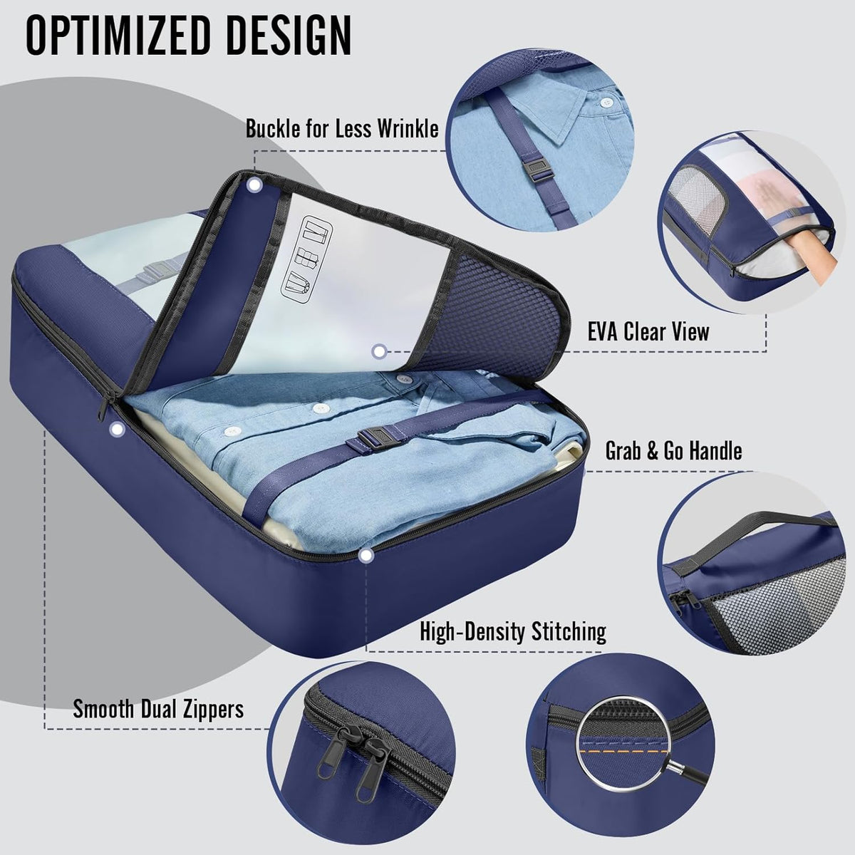 10 Set Packing Cubes for Travel Essentials,Anti-Wrinkle Buckled Suitcase Organizer for Shoe & Toiletry Bag,Carry On Luggage Bag with 99+ Count Mesh Holes for Airplane & College Dorm Accessories