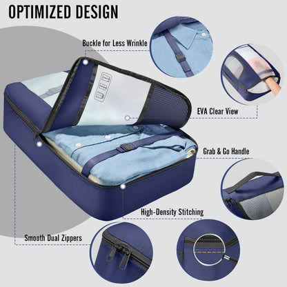 10 Set Packing Cubes for Travel Essentials,Anti-Wrinkle Buckled Suitcase Organizer for Shoe & Toiletry Bag,Carry On Luggage Bag with 99+ Count Mesh Holes for Airplane & College Dorm Accessories