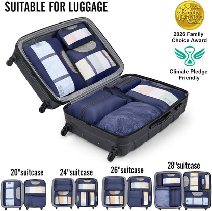 10 Set Packing Cubes for Travel Essentials,Anti-Wrinkle Buckled Suitcase Organizer for Shoe & Toiletry Bag,Carry On Luggage Bag with 99+ Count Mesh Holes for Airplane & College Dorm Accessories
