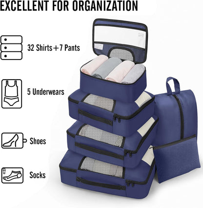 10 Set Packing Cubes for Travel Essentials,Anti-Wrinkle Buckled Suitcase Organizer for Shoe & Toiletry Bag,Carry On Luggage Bag with 99+ Count Mesh Holes for Airplane & College Dorm Accessories