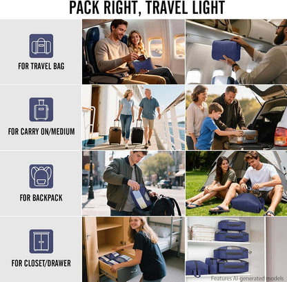 10 Set Packing Cubes for Travel Essentials,Anti-Wrinkle Buckled Suitcase Organizer for Shoe & Toiletry Bag,Carry On Luggage Bag with 99+ Count Mesh Holes for Airplane & College Dorm Accessories