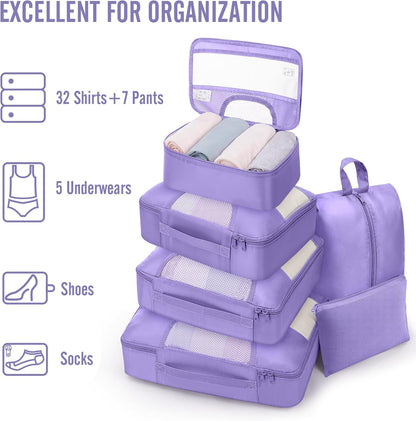 10 Set Packing Cubes for Travel Essentials,Anti-Wrinkle Buckled Suitcase Organizer for Shoe & Toiletry Bag,Carry On Luggage Bag with 99+ Count Mesh Holes for Airplane & College Dorm Accessories