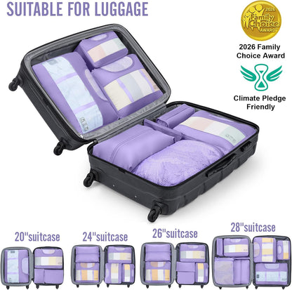 10 Set Packing Cubes for Travel Essentials,Anti-Wrinkle Buckled Suitcase Organizer for Shoe & Toiletry Bag,Carry On Luggage Bag with 99+ Count Mesh Holes for Airplane & College Dorm Accessories