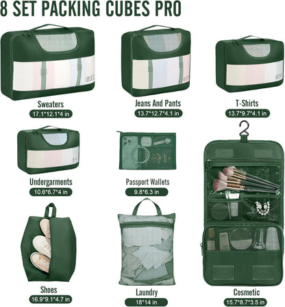 10 Set Packing Cubes for Travel Essentials,Anti-Wrinkle Buckled Suitcase Organizer for Shoe & Toiletry Bag,Carry On Luggage Bag with 99+ Count Mesh Holes for Airplane & College Dorm Accessories