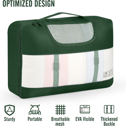 10 Set Packing Cubes for Travel Essentials,Anti-Wrinkle Buckled Suitcase Organizer for Shoe & Toiletry Bag,Carry On Luggage Bag with 99+ Count Mesh Holes for Airplane & College Dorm Accessories