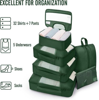 10 Set Packing Cubes for Travel Essentials,Anti-Wrinkle Buckled Suitcase Organizer for Shoe & Toiletry Bag,Carry On Luggage Bag with 99+ Count Mesh Holes for Airplane & College Dorm Accessories