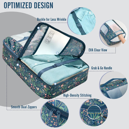 10 Set Packing Cubes for Travel Essentials,Anti-Wrinkle Buckled Suitcase Organizer for Shoe & Toiletry Bag,Carry On Luggage Bag with 99+ Count Mesh Holes for Airplane & College Dorm Accessories