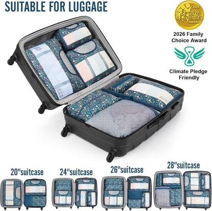 10 Set Packing Cubes for Travel Essentials,Anti-Wrinkle Buckled Suitcase Organizer for Shoe & Toiletry Bag,Carry On Luggage Bag with 99+ Count Mesh Holes for Airplane & College Dorm Accessories