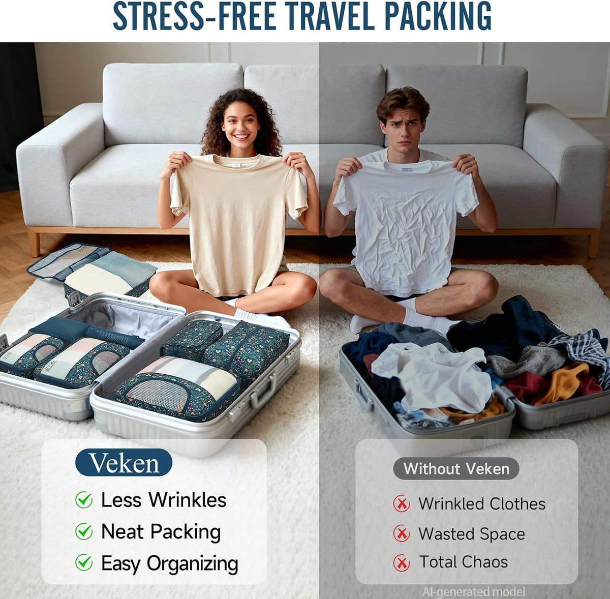 10 Set Packing Cubes for Travel Essentials,Anti-Wrinkle Buckled Suitcase Organizer for Shoe & Toiletry Bag,Carry On Luggage Bag with 99+ Count Mesh Holes for Airplane & College Dorm Accessories