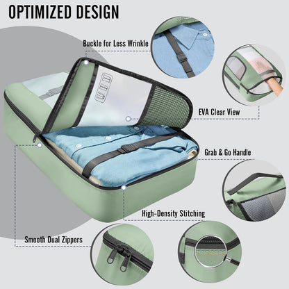 10 Set Packing Cubes for Travel Essentials,Anti-Wrinkle Buckled Suitcase Organizer for Shoe & Toiletry Bag,Carry On Luggage Bag with 99+ Count Mesh Holes for Airplane & College Dorm Accessories
