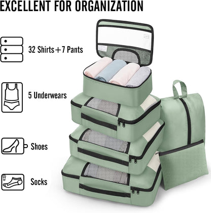 10 Set Packing Cubes for Travel Essentials,Anti-Wrinkle Buckled Suitcase Organizer for Shoe & Toiletry Bag,Carry On Luggage Bag with 99+ Count Mesh Holes for Airplane & College Dorm Accessories