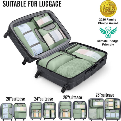 10 Set Packing Cubes for Travel Essentials,Anti-Wrinkle Buckled Suitcase Organizer for Shoe & Toiletry Bag,Carry On Luggage Bag with 99+ Count Mesh Holes for Airplane & College Dorm Accessories