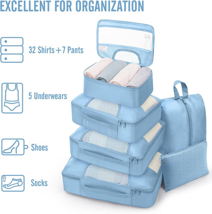 10 Set Packing Cubes for Travel Essentials,Anti-Wrinkle Buckled Suitcase Organizer for Shoe & Toiletry Bag,Carry On Luggage Bag with 99+ Count Mesh Holes for Airplane & College Dorm Accessories