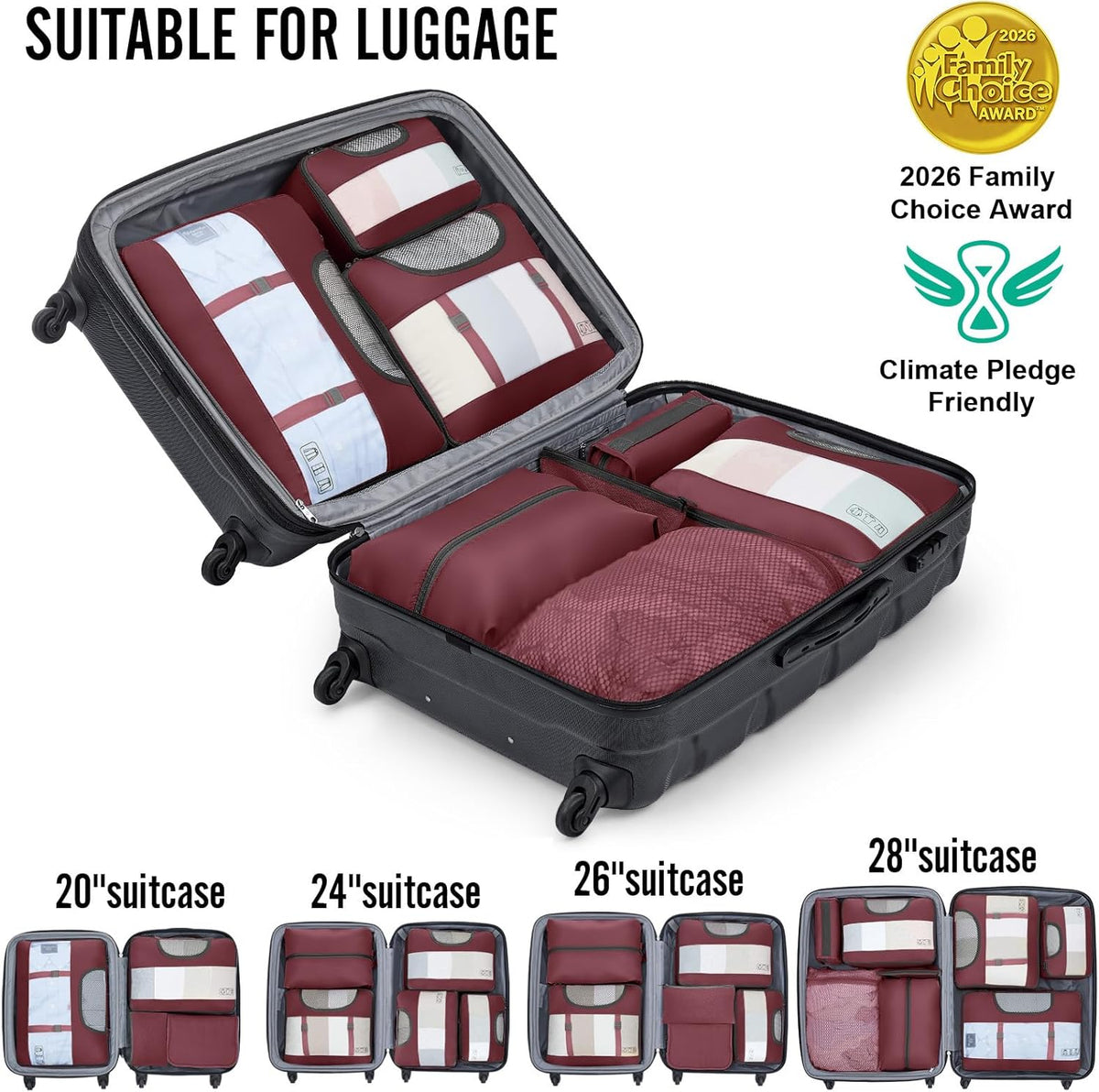 10 Set Packing Cubes for Travel Essentials,Anti-Wrinkle Buckled Suitcase Organizer for Shoe & Toiletry Bag,Carry On Luggage Bag with 99+ Count Mesh Holes for Airplane & College Dorm Accessories