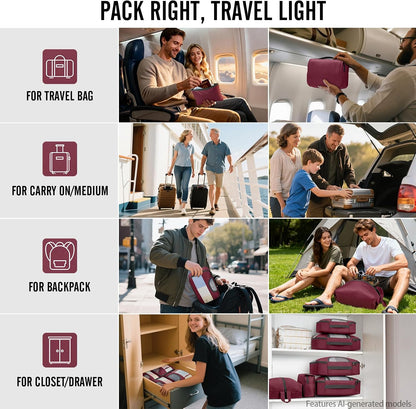 10 Set Packing Cubes for Travel Essentials,Anti-Wrinkle Buckled Suitcase Organizer for Shoe & Toiletry Bag,Carry On Luggage Bag with 99+ Count Mesh Holes for Airplane & College Dorm Accessories