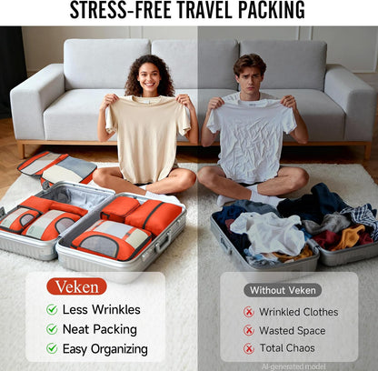 10 Set Packing Cubes for Travel Essentials,Anti-Wrinkle Buckled Suitcase Organizer for Shoe & Toiletry Bag,Carry On Luggage Bag with 99+ Count Mesh Holes for Airplane & College Dorm Accessories