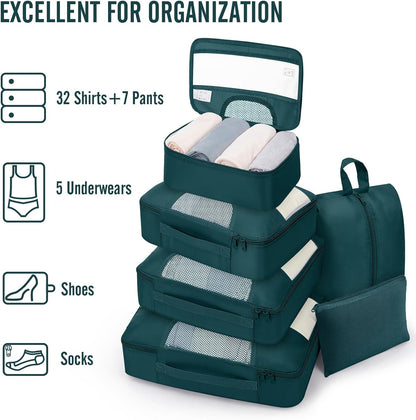 10 Set Packing Cubes for Travel Essentials,Anti-Wrinkle Buckled Suitcase Organizer for Shoe & Toiletry Bag,Carry On Luggage Bag with 99+ Count Mesh Holes for Airplane & College Dorm Accessories
