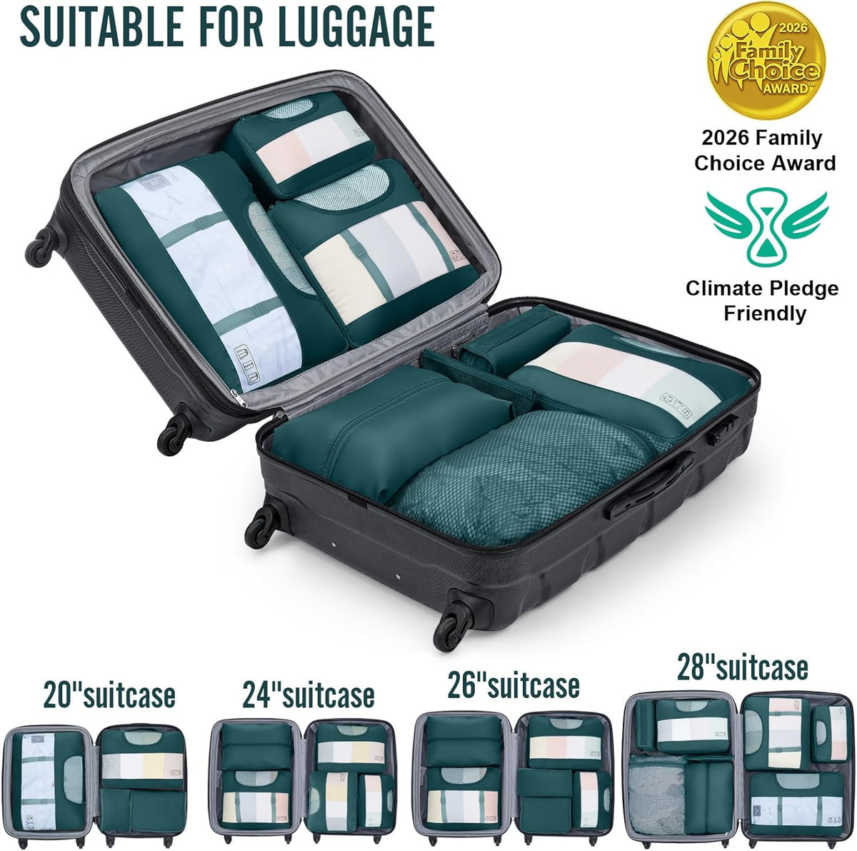 10 Set Packing Cubes for Travel Essentials,Anti-Wrinkle Buckled Suitcase Organizer for Shoe & Toiletry Bag,Carry On Luggage Bag with 99+ Count Mesh Holes for Airplane & College Dorm Accessories
