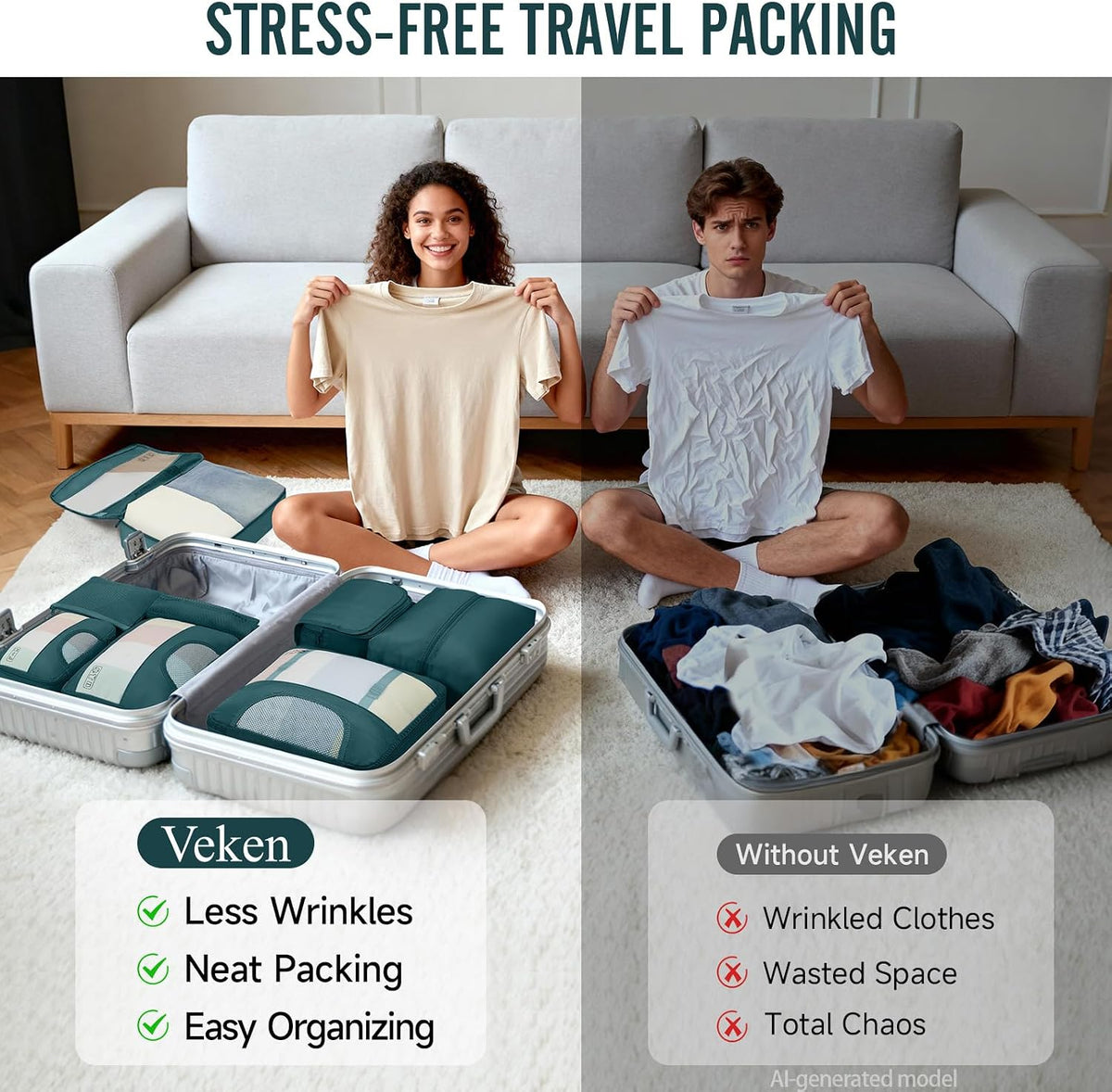 10 Set Packing Cubes for Travel Essentials,Anti-Wrinkle Buckled Suitcase Organizer for Shoe & Toiletry Bag,Carry On Luggage Bag with 99+ Count Mesh Holes for Airplane & College Dorm Accessories
