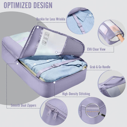 10 Set Packing Cubes for Travel Essentials,Anti-Wrinkle Buckled Suitcase Organizer for Shoe & Toiletry Bag,Carry On Luggage Bag with 99+ Count Mesh Holes for Airplane & College Dorm Accessories
