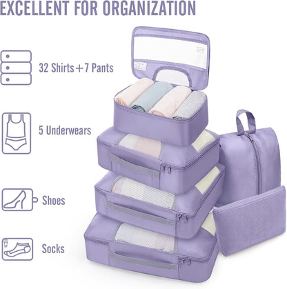 10 Set Packing Cubes for Travel Essentials,Anti-Wrinkle Buckled Suitcase Organizer for Shoe & Toiletry Bag,Carry On Luggage Bag with 99+ Count Mesh Holes for Airplane & College Dorm Accessories