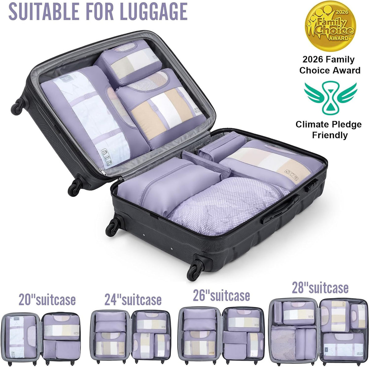 10 Set Packing Cubes for Travel Essentials,Anti-Wrinkle Buckled Suitcase Organizer for Shoe & Toiletry Bag,Carry On Luggage Bag with 99+ Count Mesh Holes for Airplane & College Dorm Accessories