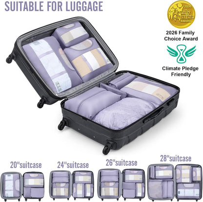 10 Set Packing Cubes for Travel Essentials,Anti-Wrinkle Buckled Suitcase Organizer for Shoe & Toiletry Bag,Carry On Luggage Bag with 99+ Count Mesh Holes for Airplane & College Dorm Accessories