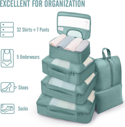 10 Set Packing Cubes for Travel Essentials,Anti-Wrinkle Buckled Suitcase Organizer for Shoe & Toiletry Bag,Carry On Luggage Bag with 99+ Count Mesh Holes for Airplane & College Dorm Accessories