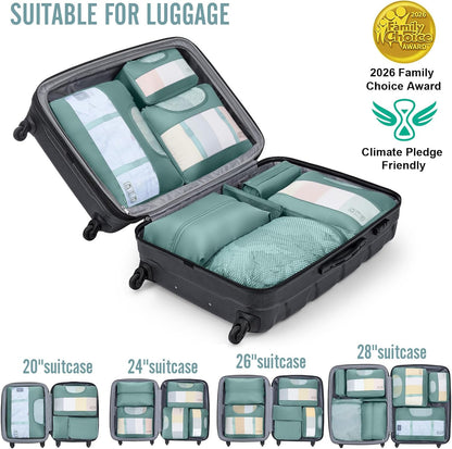 10 Set Packing Cubes for Travel Essentials,Anti-Wrinkle Buckled Suitcase Organizer for Shoe & Toiletry Bag,Carry On Luggage Bag with 99+ Count Mesh Holes for Airplane & College Dorm Accessories
