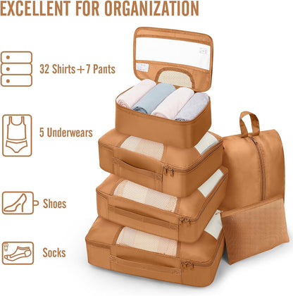 10 Set Packing Cubes for Travel Essentials,Anti-Wrinkle Buckled Suitcase Organizer for Shoe & Toiletry Bag,Carry On Luggage Bag with 99+ Count Mesh Holes for Airplane & College Dorm Accessories