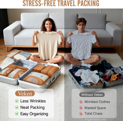 10 Set Packing Cubes for Travel Essentials,Anti-Wrinkle Buckled Suitcase Organizer for Shoe & Toiletry Bag,Carry On Luggage Bag with 99+ Count Mesh Holes for Airplane & College Dorm Accessories