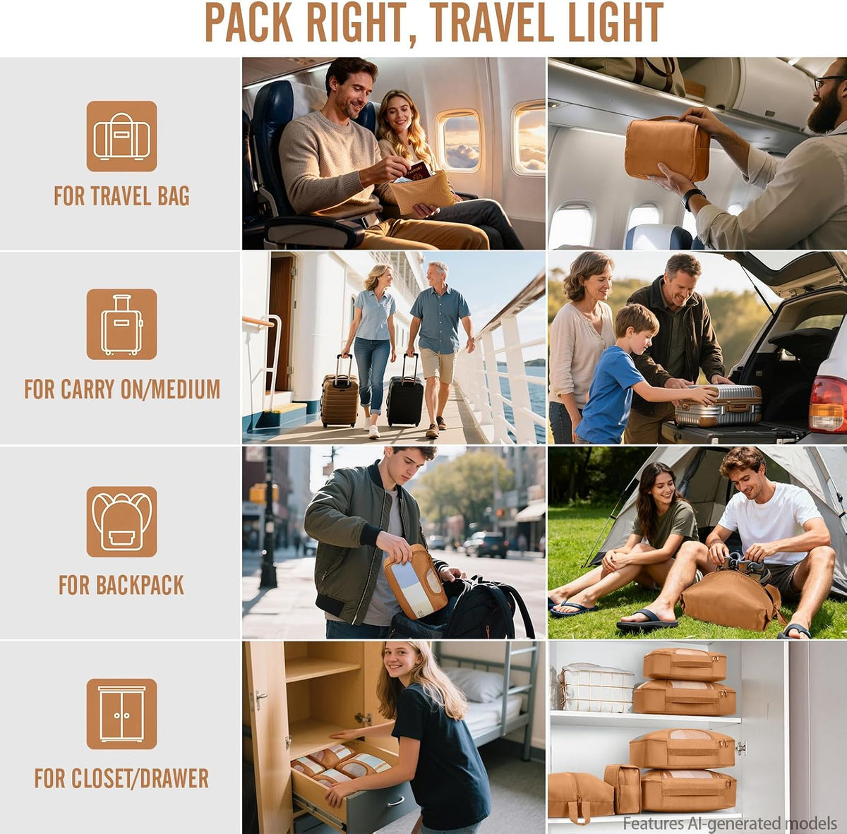 10 Set Packing Cubes for Travel Essentials,Anti-Wrinkle Buckled Suitcase Organizer for Shoe & Toiletry Bag,Carry On Luggage Bag with 99+ Count Mesh Holes for Airplane & College Dorm Accessories