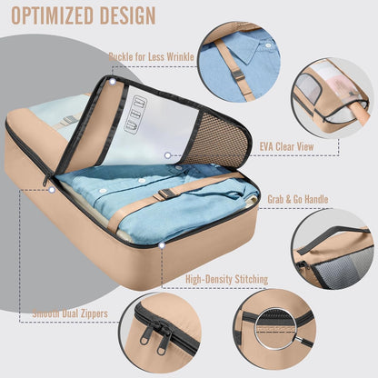 10 Set Packing Cubes for Travel Essentials,Anti-Wrinkle Buckled Suitcase Organizer for Shoe & Toiletry Bag,Carry On Luggage Bag with 99+ Count Mesh Holes for Airplane & College Dorm Accessories