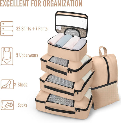 10 Set Packing Cubes for Travel Essentials,Anti-Wrinkle Buckled Suitcase Organizer for Shoe & Toiletry Bag,Carry On Luggage Bag with 99+ Count Mesh Holes for Airplane & College Dorm Accessories