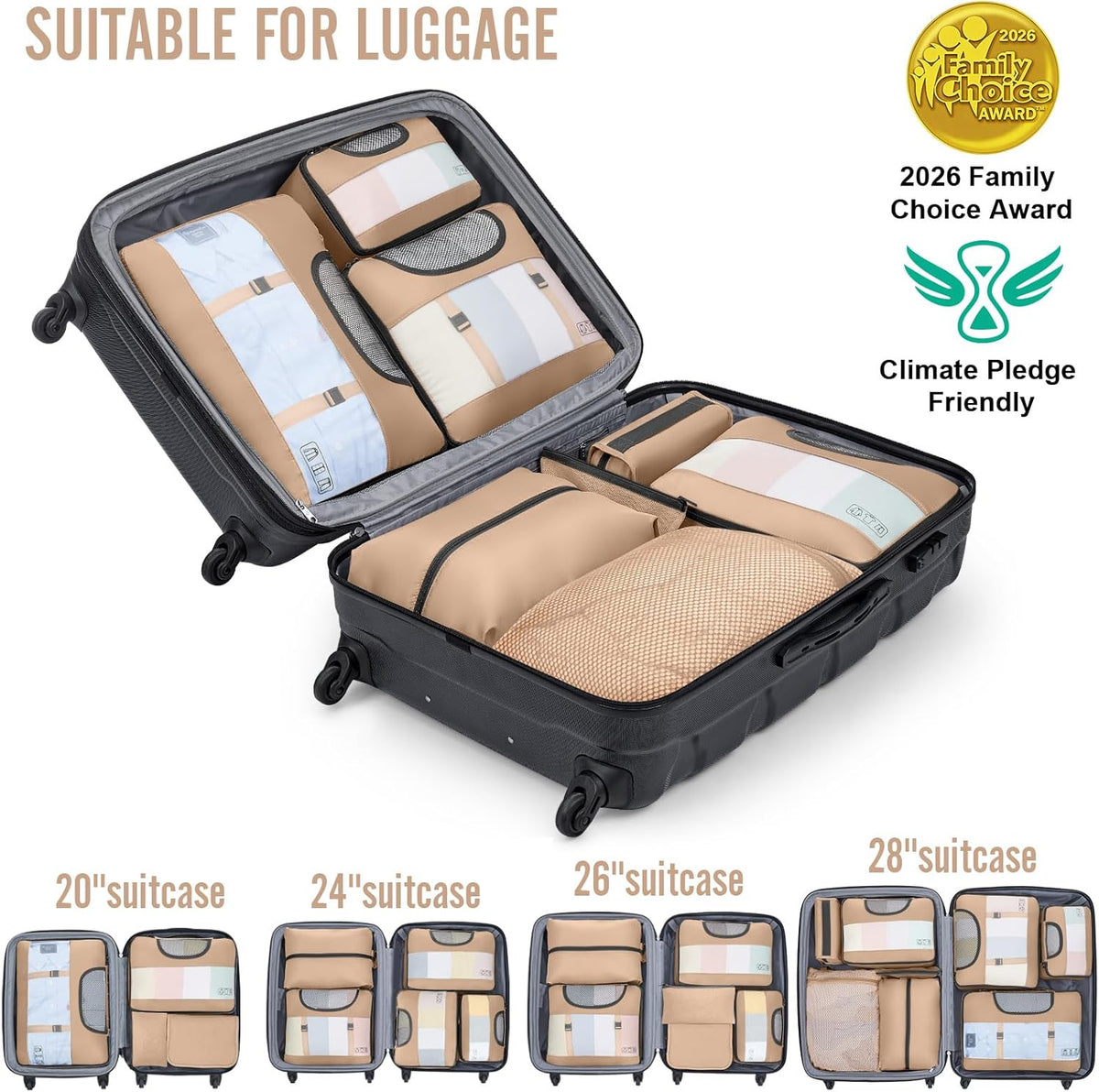 10 Set Packing Cubes for Travel Essentials,Anti-Wrinkle Buckled Suitcase Organizer for Shoe & Toiletry Bag,Carry On Luggage Bag with 99+ Count Mesh Holes for Airplane & College Dorm Accessories