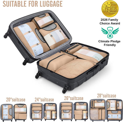 10 Set Packing Cubes for Travel Essentials,Anti-Wrinkle Buckled Suitcase Organizer for Shoe & Toiletry Bag,Carry On Luggage Bag with 99+ Count Mesh Holes for Airplane & College Dorm Accessories