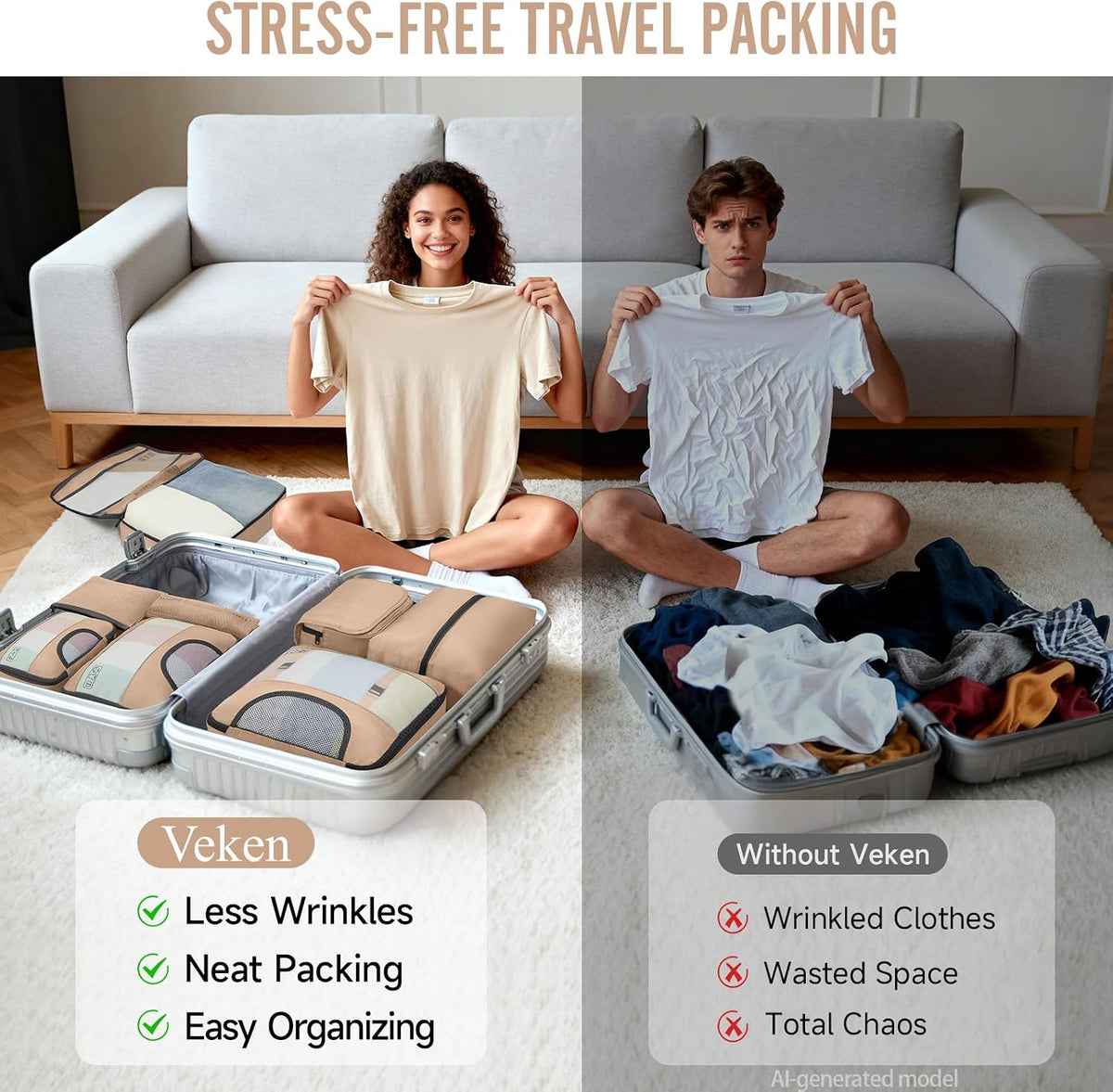 10 Set Packing Cubes for Travel Essentials,Anti-Wrinkle Buckled Suitcase Organizer for Shoe & Toiletry Bag,Carry On Luggage Bag with 99+ Count Mesh Holes for Airplane & College Dorm Accessories