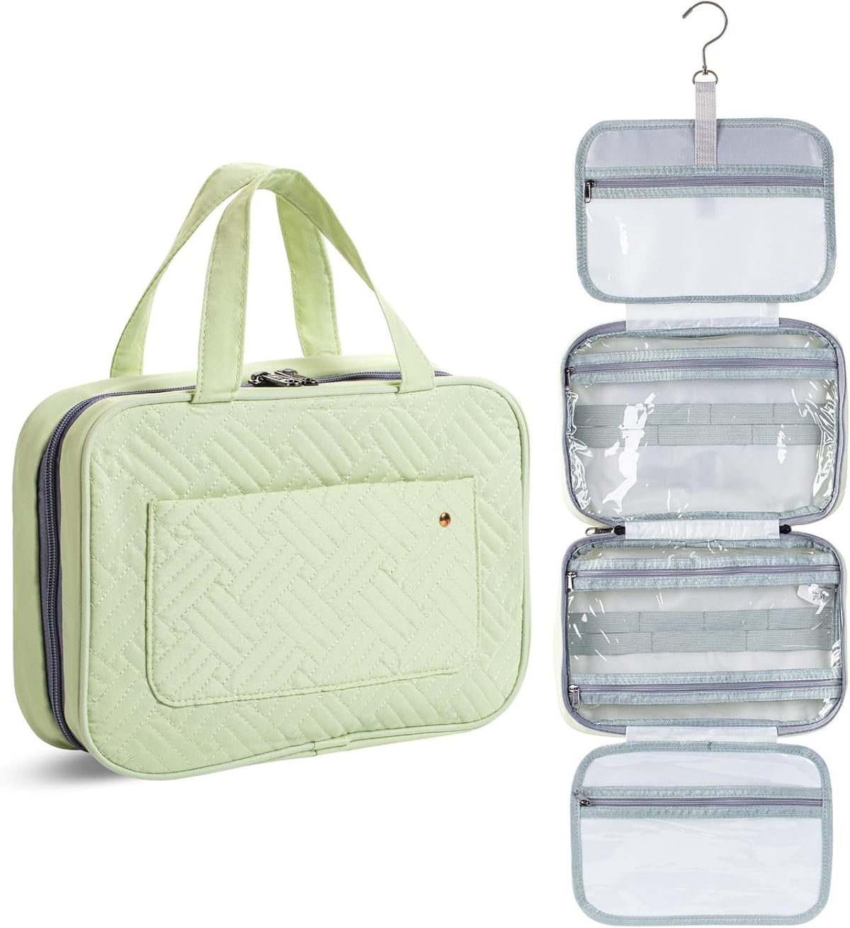 Travel Toiletry Bag Organizers, Green | Makeup Travel Bag for Toiletries with Hanging Hook, Water-Resistant