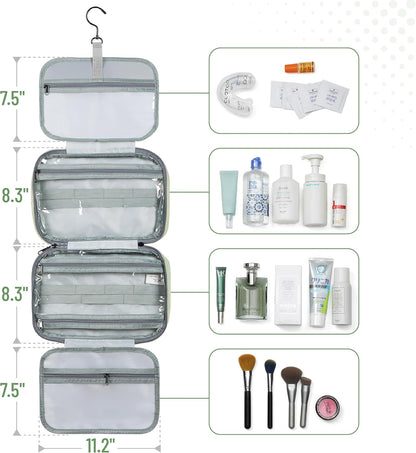 Travel Toiletry Bag Organizers, Green | Makeup Travel Bag for Toiletries with Hanging Hook, Water-Resistant
