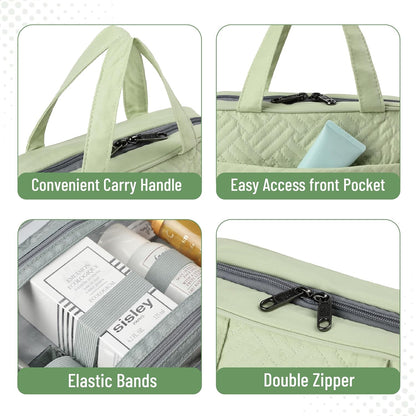 Travel Toiletry Bag Organizers, Green | Makeup Travel Bag for Toiletries with Hanging Hook, Water-Resistant