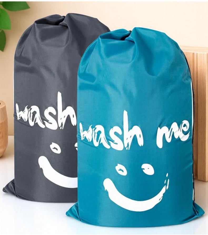 2 Pack Heavy Duty Travel Laundry Bags-Waterproof Drawstring Dirty Clothes Organizer for Camping,Gym&Hotels,Fits Laundry Baskets,Reusable Washable Storage Bags,Black+Blue.