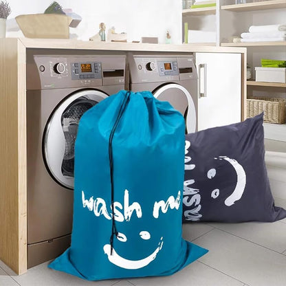 2 Pack Heavy Duty Travel Laundry Bags-Waterproof Drawstring Dirty Clothes Organizer for Camping,Gym&Hotels,Fits Laundry Baskets,Reusable Washable Storage Bags,Black+Blue.