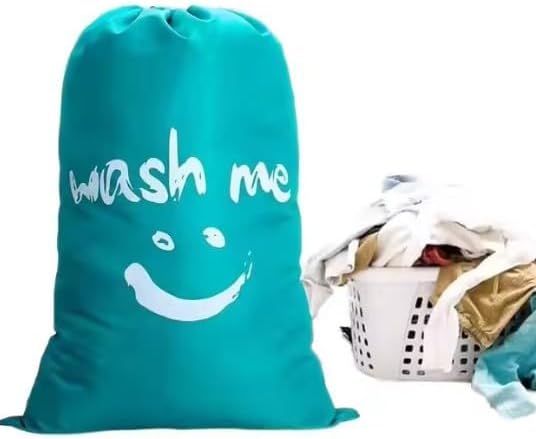 2 Pack Heavy Duty Travel Laundry Bags-Waterproof Drawstring Dirty Clothes Organizer for Camping,Gym&Hotels,Fits Laundry Baskets,Reusable Washable Storage Bags,Black+Blue.