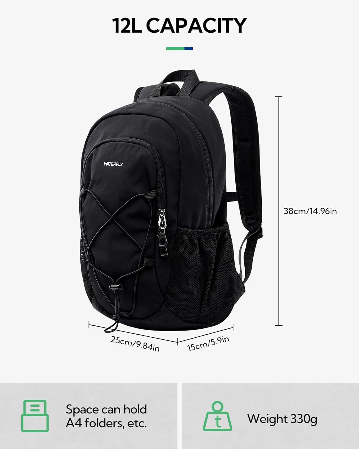 Small Hiking Backpack: 12L Outdoor Daypack For Women Men Teenager | Mini, Lightweight, Breathable padded shoulder straps, Water-resistant, Nylon, Multi-pockets, Suit for hiking travel camping