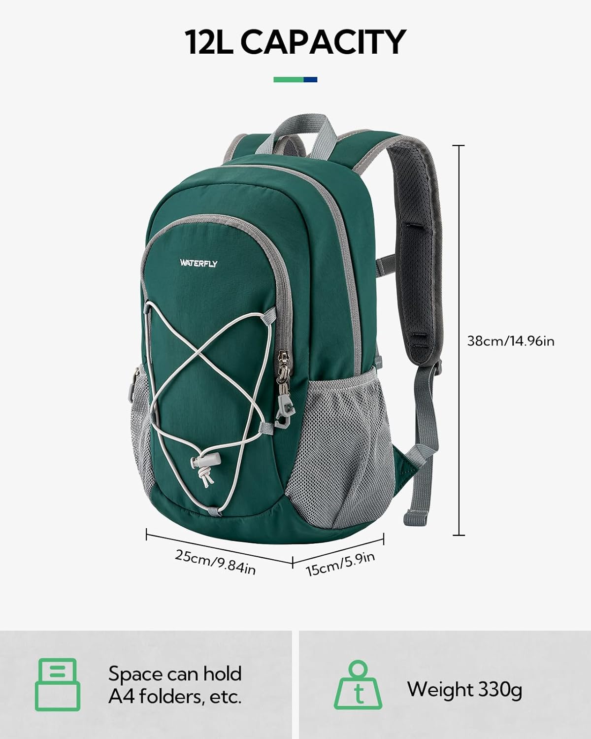 Small Hiking Backpack: 12L Outdoor Daypack For Women Men Teenager | Mini, Lightweight, Breathable padded shoulder straps, Water-resistant, Nylon, Multi-pockets, Suit for hiking travel camping
