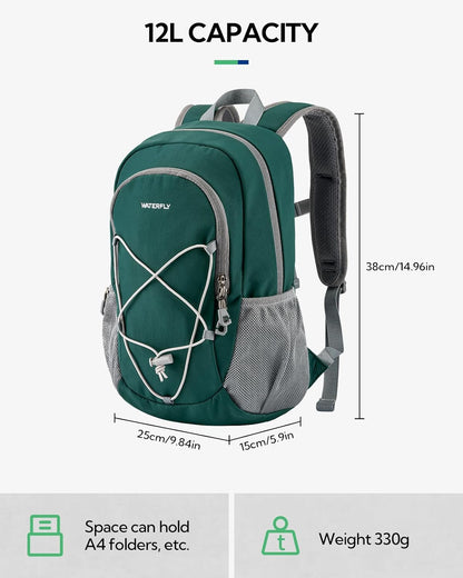 Small Hiking Backpack: 12L Outdoor Daypack For Women Men Teenager | Mini, Lightweight, Breathable padded shoulder straps, Water-resistant, Nylon, Multi-pockets, Suit for hiking travel camping