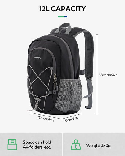 Small Hiking Backpack: 12L Outdoor Daypack For Women Men Teenager | Mini, Lightweight, Breathable padded shoulder straps, Water-resistant, Nylon, Multi-pockets, Suit for hiking travel camping