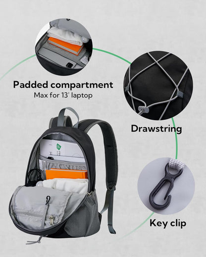 Small Hiking Backpack: 12L Outdoor Daypack For Women Men Teenager | Mini, Lightweight, Breathable padded shoulder straps, Water-resistant, Nylon, Multi-pockets, Suit for hiking travel camping