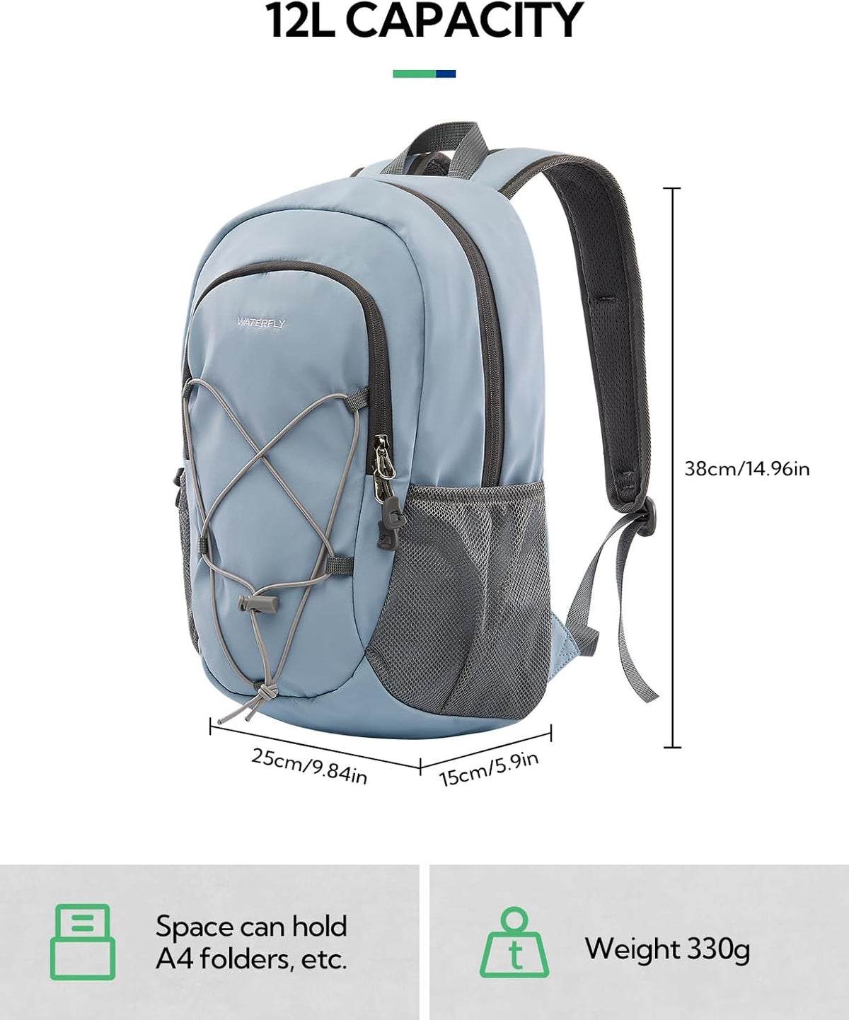 Small Hiking Backpack: 12L Outdoor Daypack For Women Men Teenager | Mini, Lightweight, Breathable padded shoulder straps, Water-resistant, Nylon, Multi-pockets, Suit for hiking travel camping
